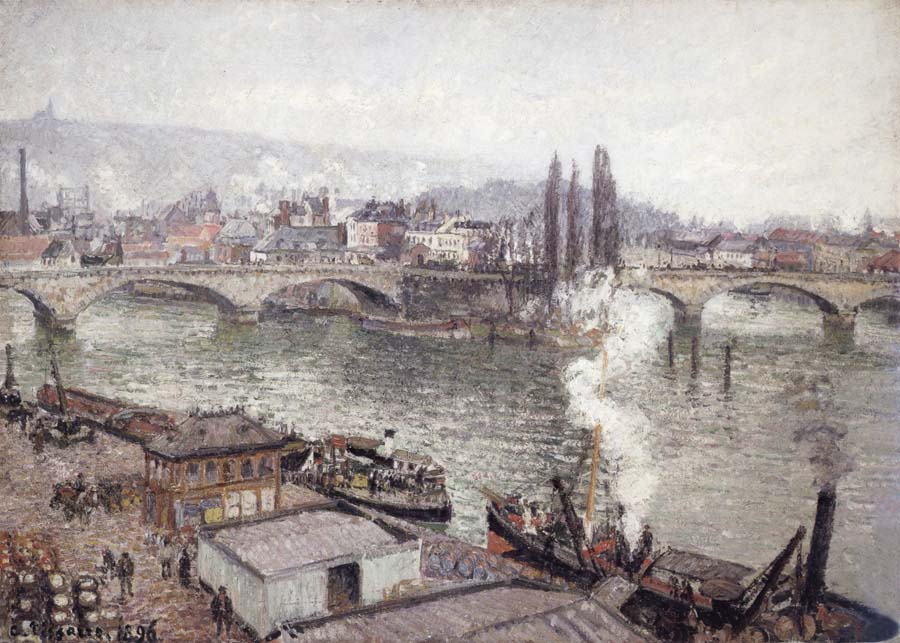 Camille Pissarro The Stone Bridge in Rouen,dull weather